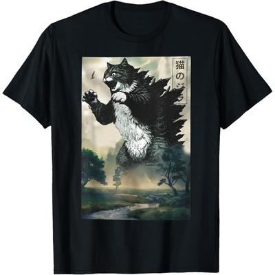 TcSerEinlO Catzilla Cat Japanese Art Funny Cat Gift for Men Women T-Shirt