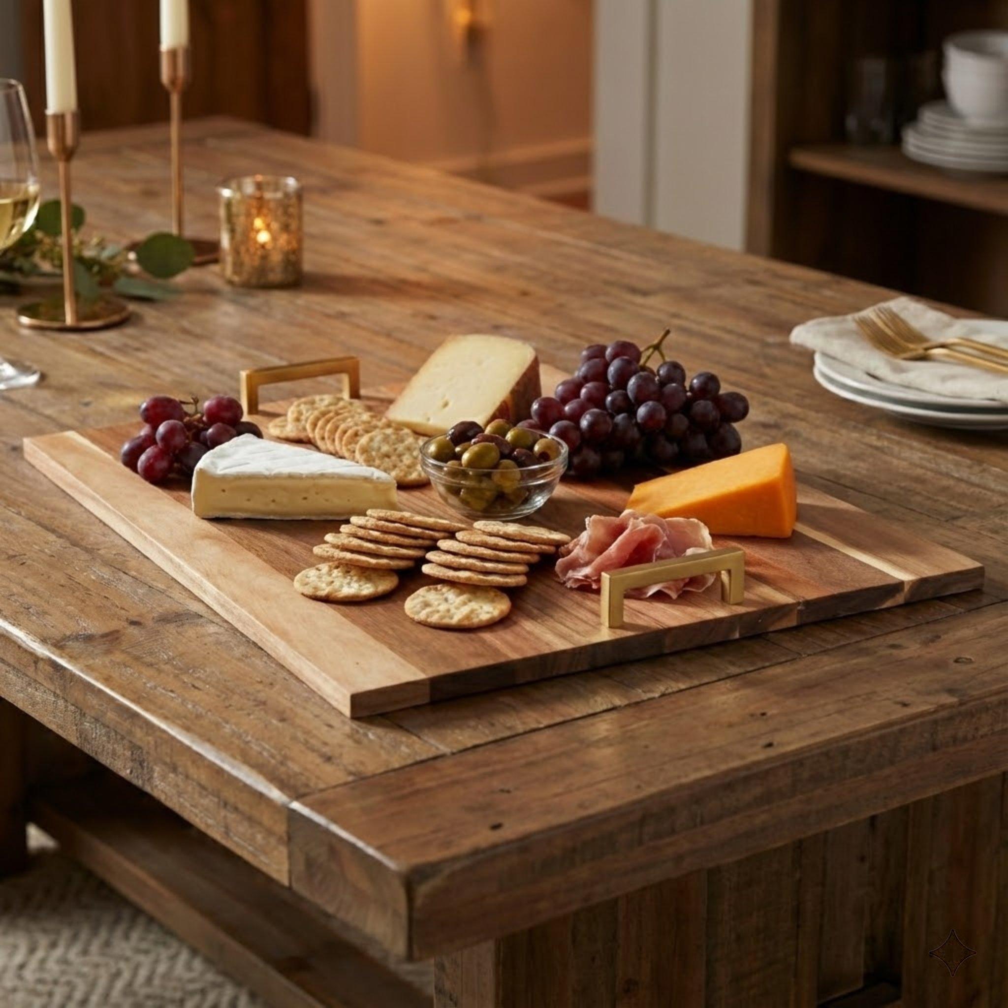 

Large Acacia Wood Stove Burner Cover and Serving Tray With Gold Handles for Kitchen Countertop United States