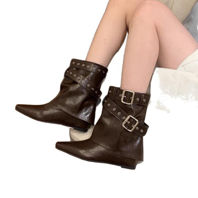 Women's shoes new Spice Girl riveted trouser legs heightened pointed short boots women's autumn and winter new western cowboy boots