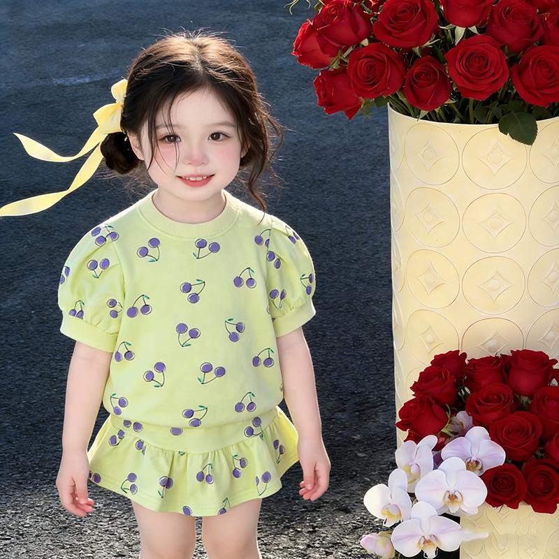 Infant Girl Summer Two-Piece Set: Cute Short Sleeve Top & Skirt