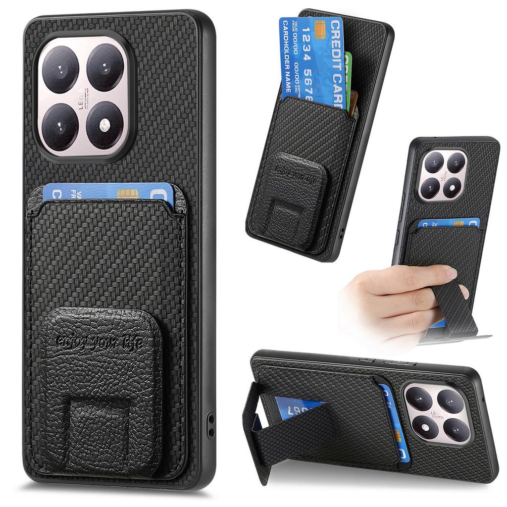 Für Xiaomi 15T Hülle Kartenhalter Kohlefaser-Textur Lederbeschichtetes TPU Handyhülle