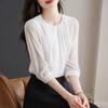 Women Fashion Solid Color Round Neck Three Quarter Sleeve Casual Commute Shirt