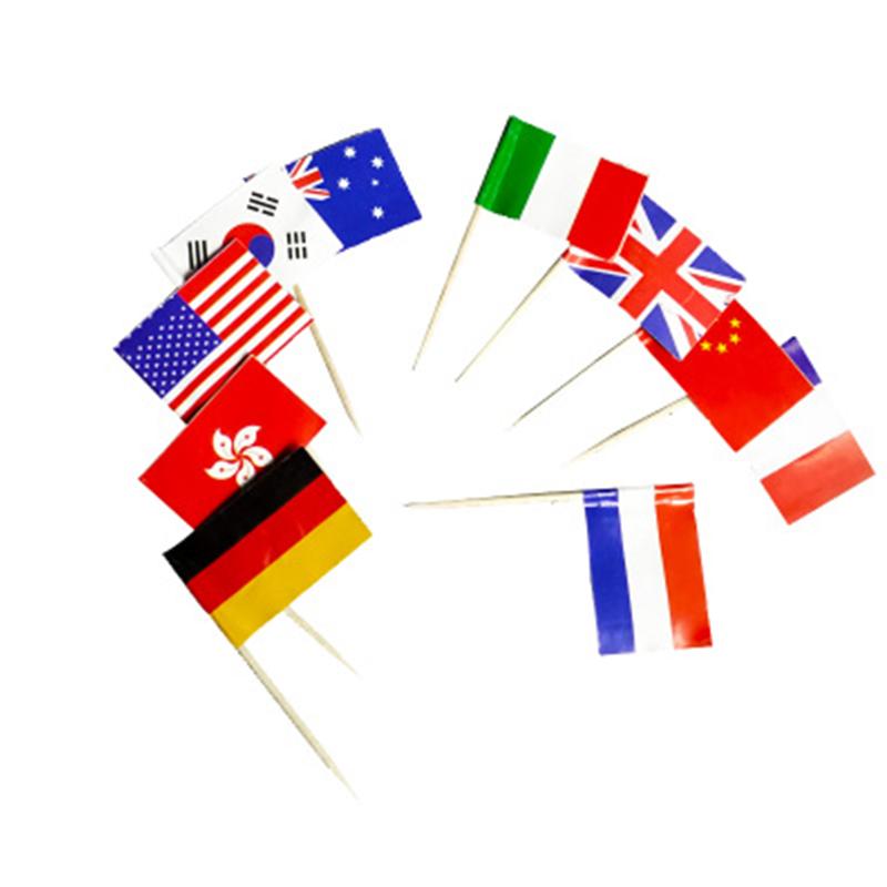 100 st Nationella flaggor Väljer olika länder Konst tandpetare Festpinnar Cupcake/kaka/paj/frukt/glass Topper dekoration