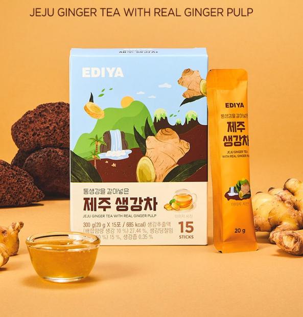EDIYA Jeju Ingwertee mit echtem gemahlenem Ingwer 15 Beutel Koreanischer Kräutertee Wärmendes Wellness-Getränk