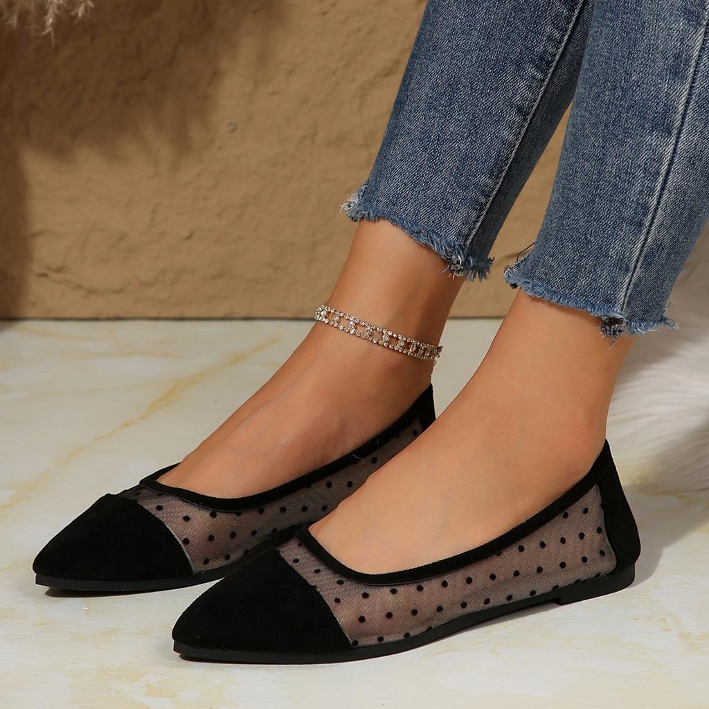 Fashion Women Flats New Casual Pointed Toe Spliced Flat Shoes for Women Daily Shallow Mouth Fashion Mesh Loafers Shoes Zapatos De Mujer