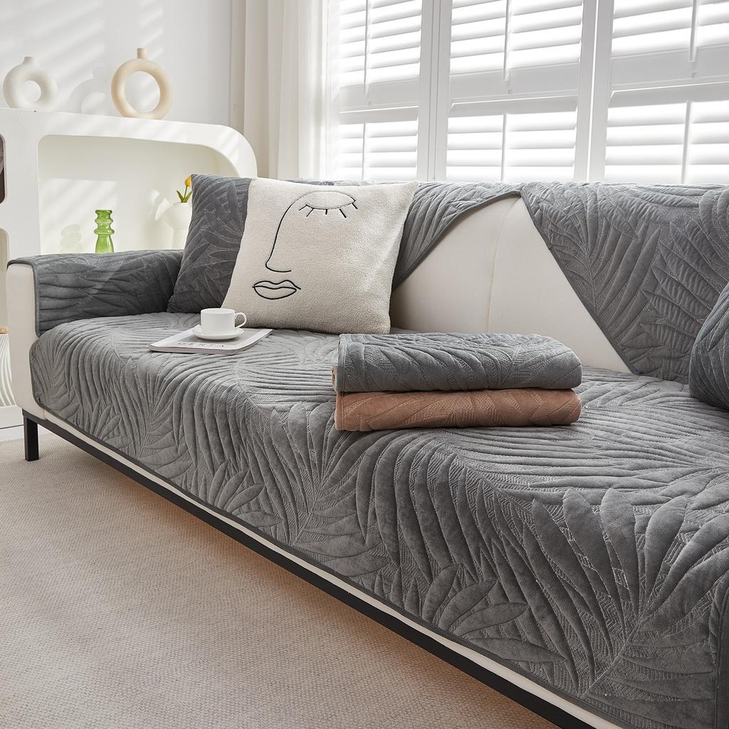 New Leaf Velvet Sofa Pute Vinter Plysj Sofa Pute Pastoral Style Sklisikkert Sofatrekk Ryggstøtte Håndkle Sofatrekk