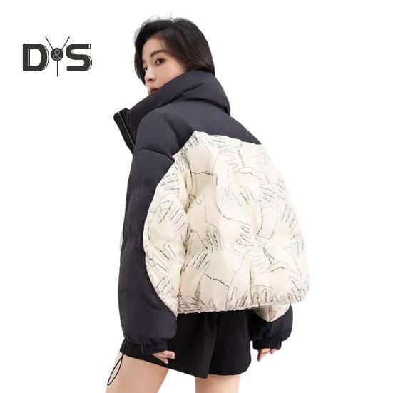 

Женское хлопковое пальто с утолщенным воротником-стойкой, лоскутным принтом, карманами, застежкой-молнией, средней длины, ветрозащитное, сохраняющее тепло, верхняя одежда для холодной погоды M чёрный