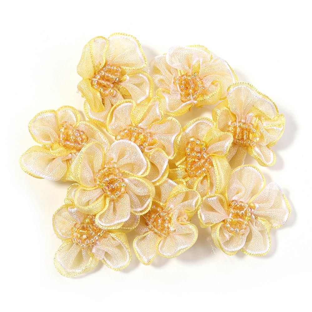 10pcs 3cm Gauze Artificial Flowers Colorful Double Layer Flower Head For DIY Handmade Wedding Party Clothing Headwear Decoration
