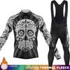Men's Cycling Pants Fleece Jersey Skull Sets Long Sleeve Thermal Shirt Mens Clothes Clothing Winter Man Outfit Suit Termal Retro
