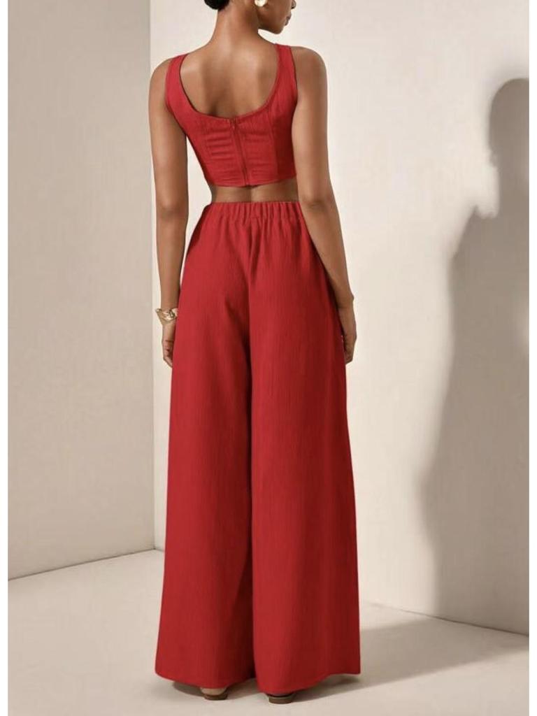 Spring/Summer 2026 Women's Solid Color Vest and Wide-Leg Pants Suit