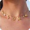 Gold Color Shell Necklace Copper Pearl Choker Simple Letter Pendant Necklace  Women