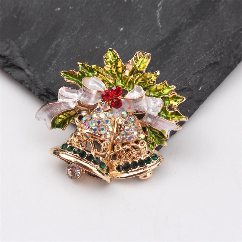 Elegant & Cute Christmas Bell Brooch with Sparkling Rhinestones - Unique Bow-Shaped Accessory for Women