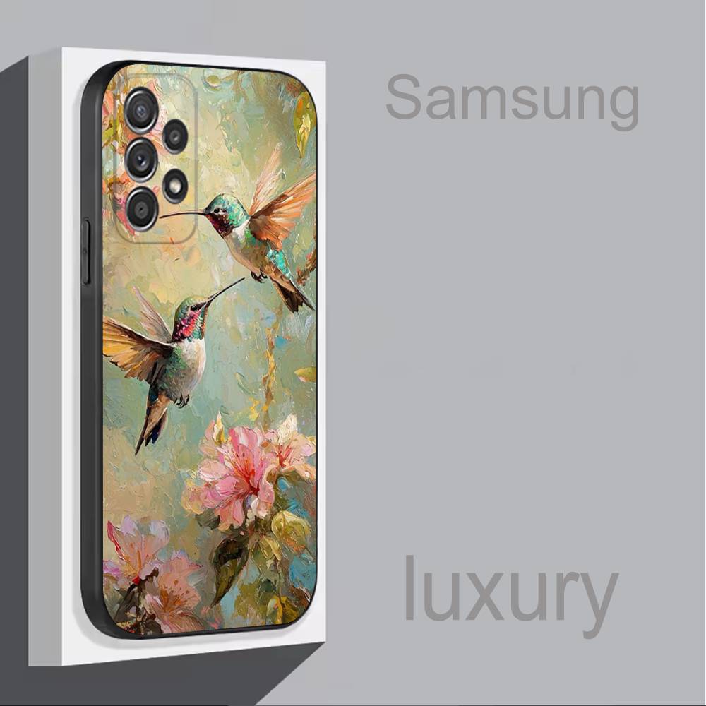 Bird Hummingbird Colorful For Samsung S 25,24,23,22,30,21,10,9,Ultra,Plus,Lite,FE,4,5G Black Soft Case Phone Case