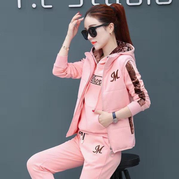 Women's Warm Plush Sportswear: Autumn/Winter Korean Style Hooded Three-Piece Fashion Suit