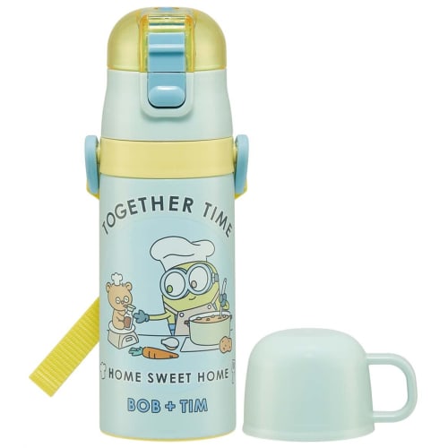 Skater Children's Water Bottle, 2-Way, 420ml (Direct Drinking) or 350ml (Cup Drinking), Minion Design 23, for Boys and Girls, Small Capacity, Stainles