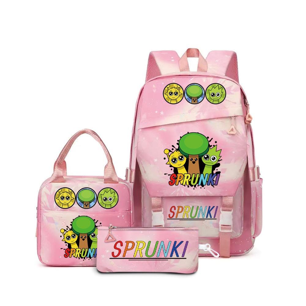 Rhythm Box Sprunki Cartoon Backpack Campus Male and Female Versatile Student Large Capacity School Bag Three-piece Set L