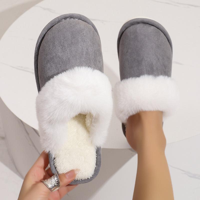 Cross-border Wholesale Fluffy Slippers Women's Autumn and Winter Warm Thick-bottomed Plush Slippers Home Indoor Cotton Slippers Men