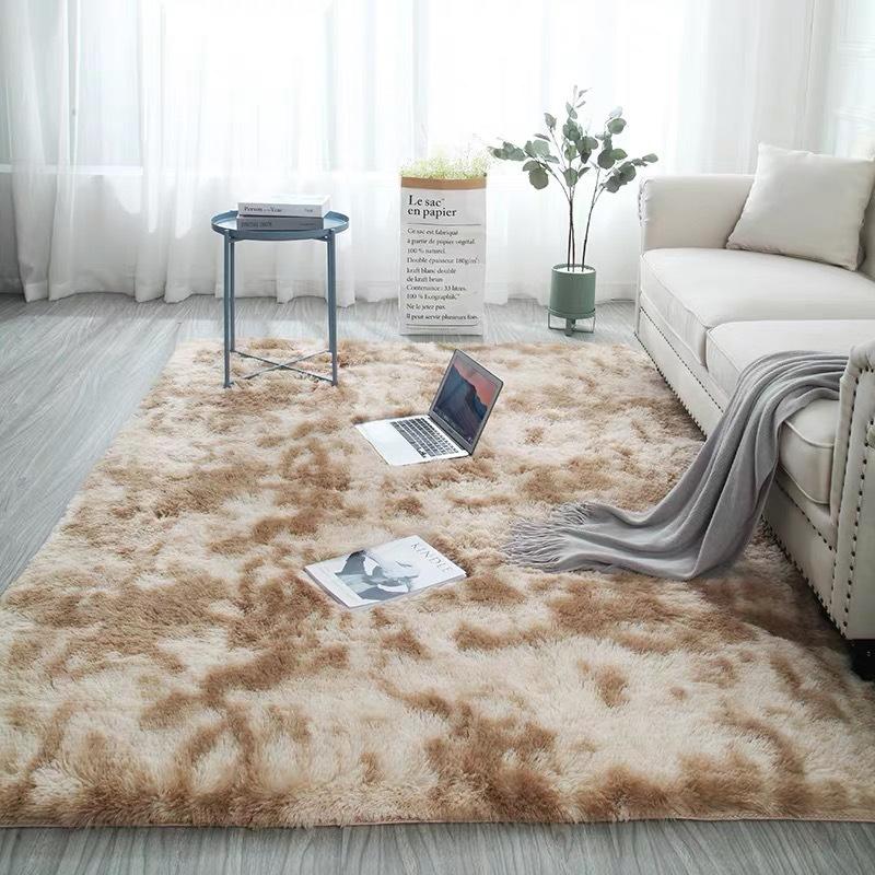 Soft Fluffy Plush Tie-Dye Carpet Gradient Long Fine Hairs Fabric Bedside Mat Rug For Girl's Bedroom Non-Slip Mat Home Decor