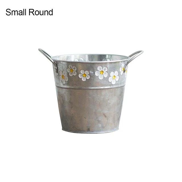 

Embossed Vintage Iron Plant Bucket - Flower Pot, Desktop Vase, Balcony Hanging Planter, Garden Decorations Bonsai Pot