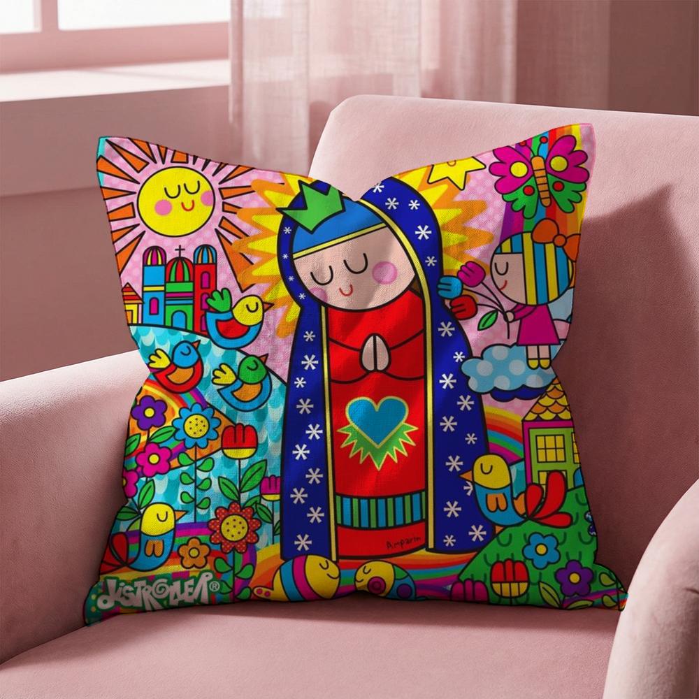 Cartoon Virgin Mary Art Cushion Cover Multi-Scene Pillow Cover for Home & Car - Reversible, Soft & Durable for Daily Use