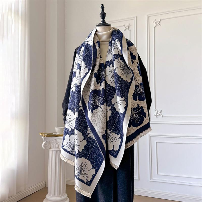Luxury Winter Cashmere Scarf Women Floral Print Shawl Wrap Soft Pareo Elegant Poncho Femal Thick Warm Blanket Echarpe Pashmina