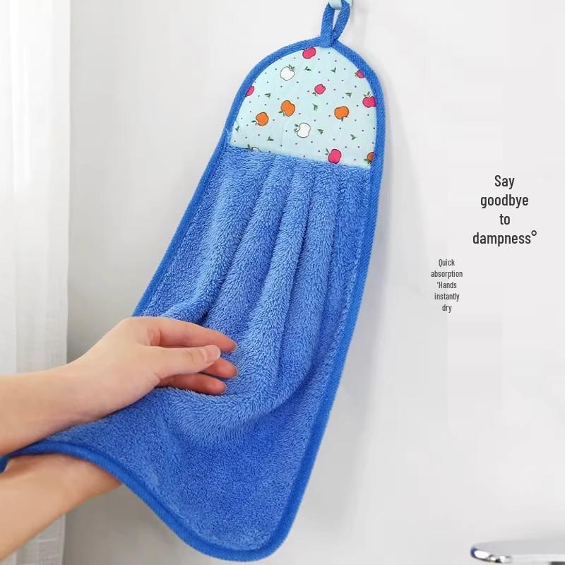 Super Absorbent Coral Fleece Hanging Hand Towel – Large, Thickened Cloth for Kitchen & Bathroom
