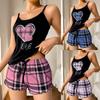Women Heart Print Cami Top & Plaid Shorts Pajama Sets