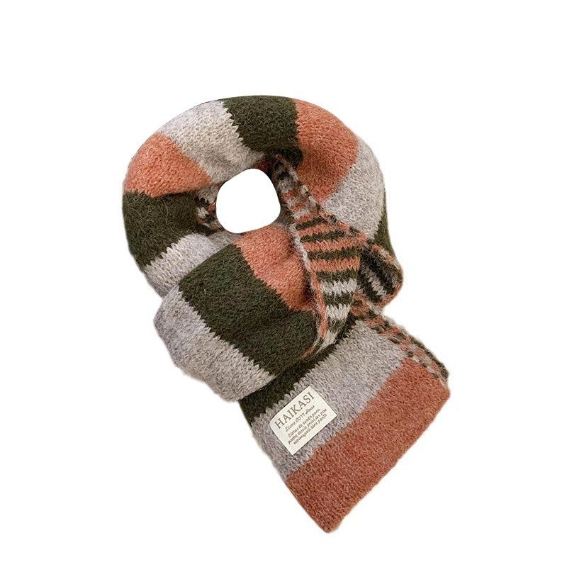 Scarf autumn and winter new college style contrasting color striped wool knitted scarf warm scarf versatile shawl