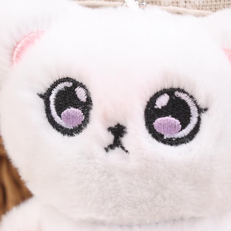 1Pcs White Siamese Kitten Stuffed Doll Backpack Decor Squeaky Bell Kitten Plush Keychain Pendant Schoolbag Ornament Gift