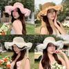 Straw Sun Hat With Wide Brim And Pearl Bow For Summer Beach Vacation