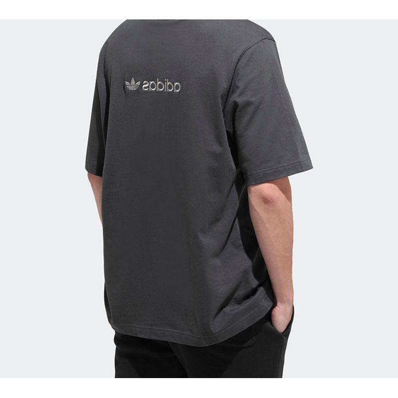 Adidas Originals Embroidered Logo Short Sleeve T-Shirt Men Tops Grey GL6147