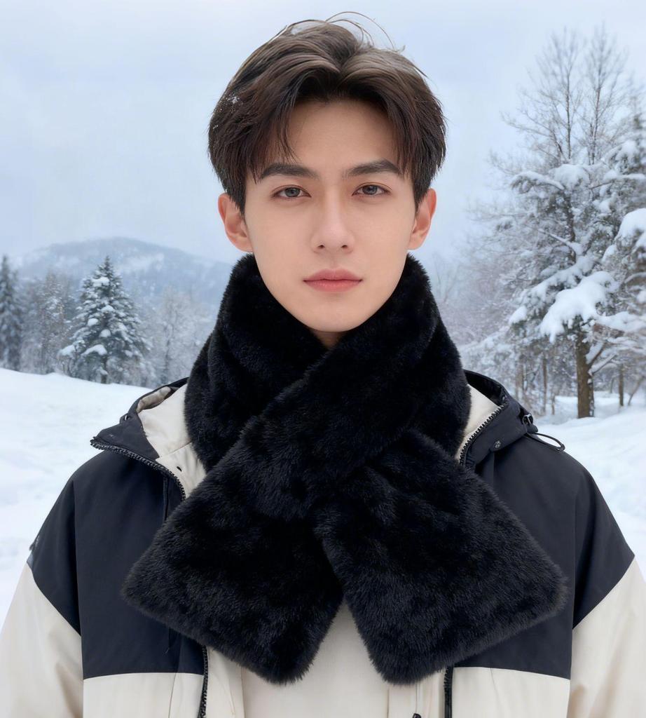 Korean Women's Plush Winter Scarf, High-Grade Pure Color, Thick and Warm Imitation Rabbit Fur Neck Wrap