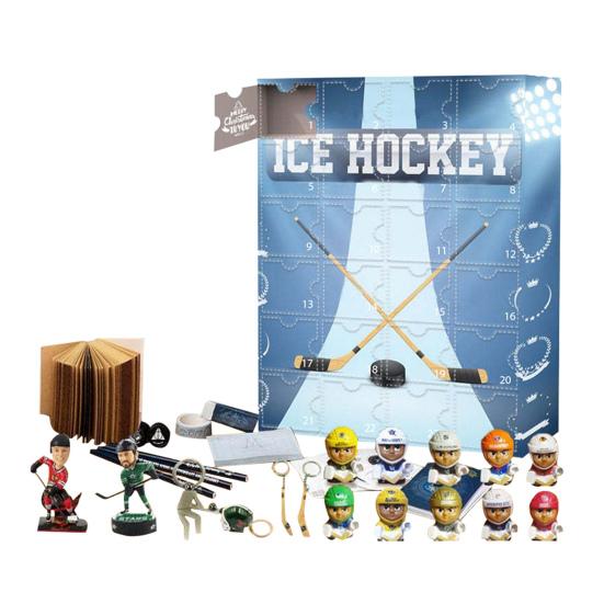 

Хоккейный Адвент-календарь 2024 года с 24 миниатюрными ледяными шарами, сувенирами, обратным отсчетом до Рождества, украшением для домашнего декора класса синий