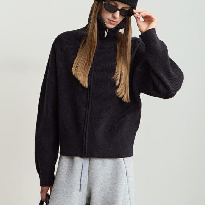 Harajuku Y2k Sailor Collar Casual Oversized Women's Sweater Jacket Autumn Winter Solid Color Zipper Knitted Cardigan Coats Women