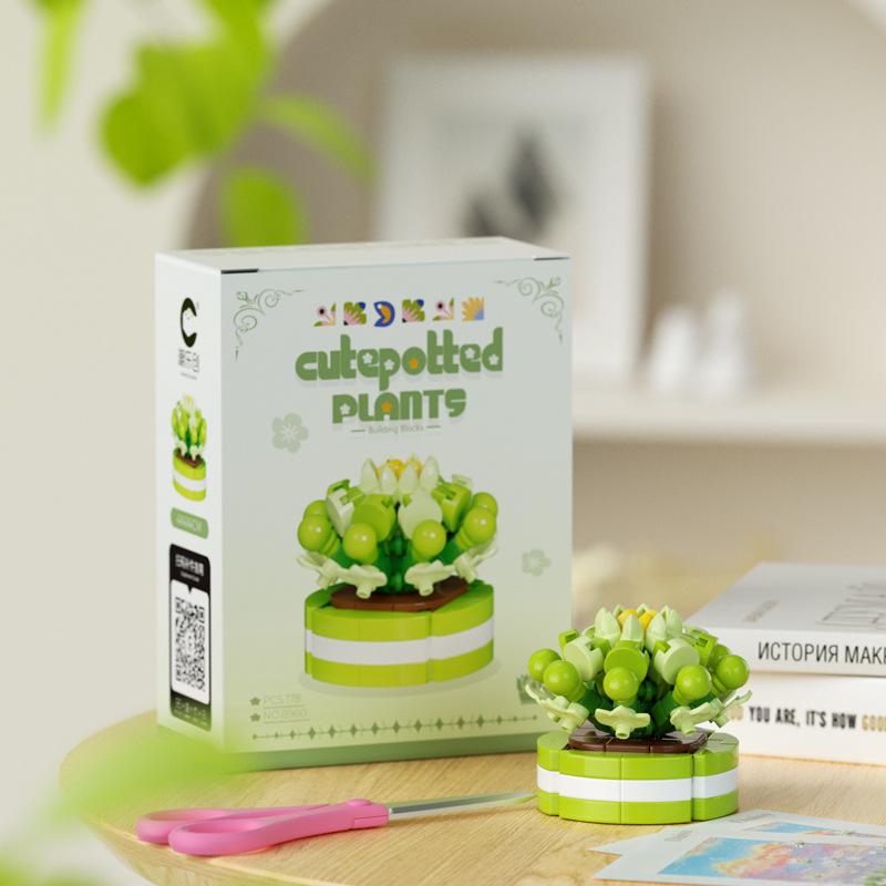 Blumenstrauß Bonsai Bausteine Künstliche Pflanze aus Kunststoff Staubschutz Mikromodell Dekoration Spielzeug für Kinder Geburtstagsgeschenk