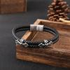 Stainless Steel Magnetic Clasp Braided Leather Bracelet Men Minimalist Multi-Layer Geometric Design