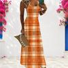 Women Plus Size Scoop Neck Strappy Sleeveless Geometric Printed A Line Maxi Dress