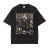 Leon Cotton Washed Unisex Dark Vintage Resident Evil Pattern Printed Street T-Shirt