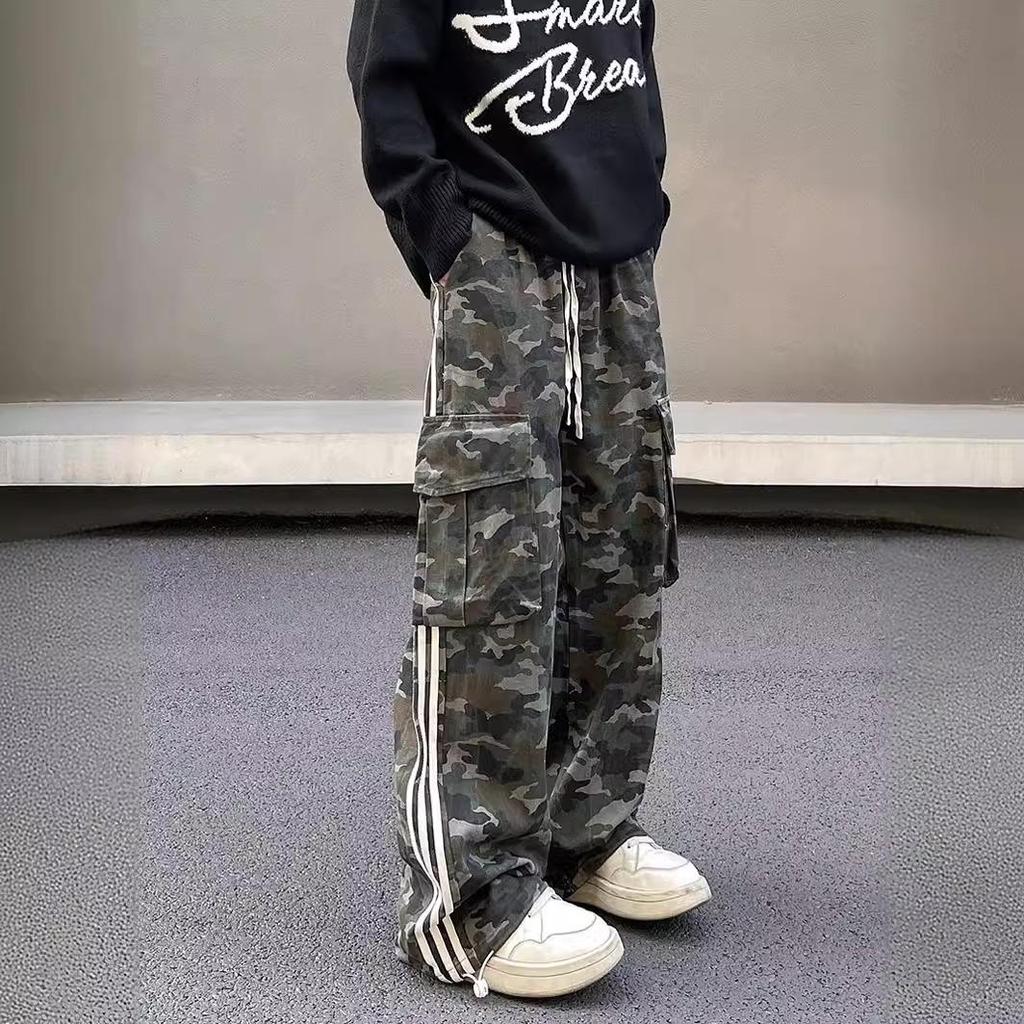 Men's Trendy Retro Vibe Distressed Camouflage Overalls - Slim, Straight, Flared Long Pants