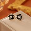 Schwarze Kamelie Zirkon Steckerohrringe Damen Süß Punk Stil Vergoldeter Stecker Floral Mode Schmuck