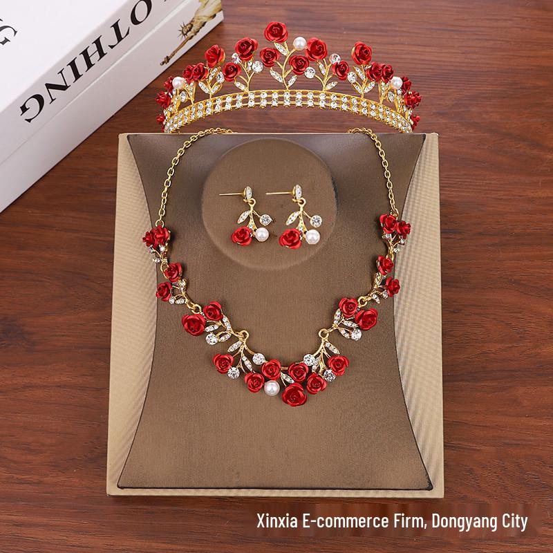 European Red Baroque Crown Headdress: Crystal Wedding Hair Accessories