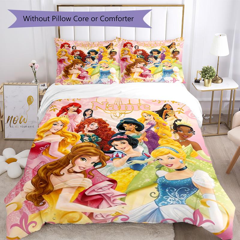 3pcs Custom Name Princess Bedding Set Duvet Cover Closure Includes 1 Duvet Cover & 2 Pillowcases, Soft and Comfortable for All Seasons.