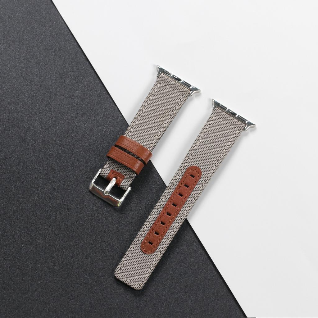 Watch Strap for Apple Watch Series 10 Ultra 9 8 7 SE 6 5 4 3 2 1 46mm 49mm 45mm 44mm 42mm Canvas+Genuine Cow Leather Band