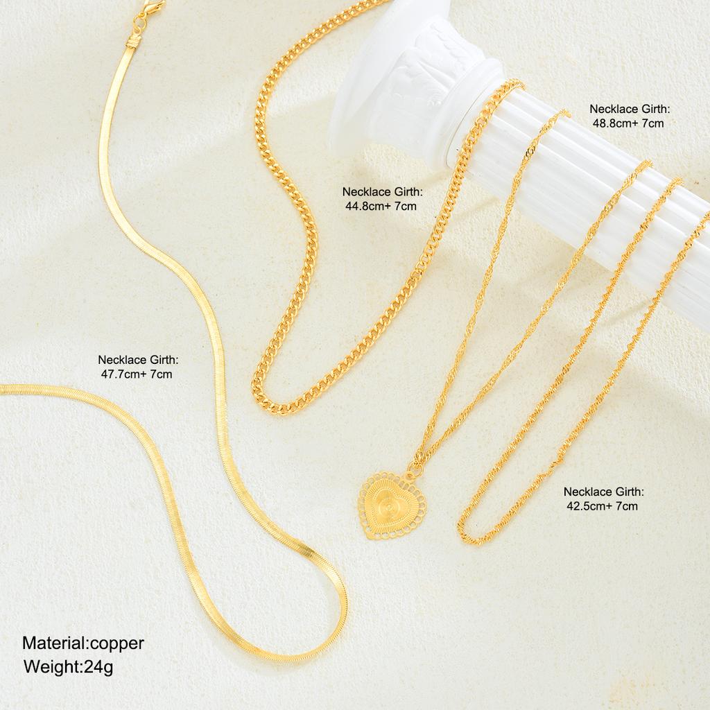 4pcs/Set Elegant Vintage Heart Pendant Necklaces For Women Fashion Minimalist Gold Color Necklace Daily Wear Party Jewelry Gifts