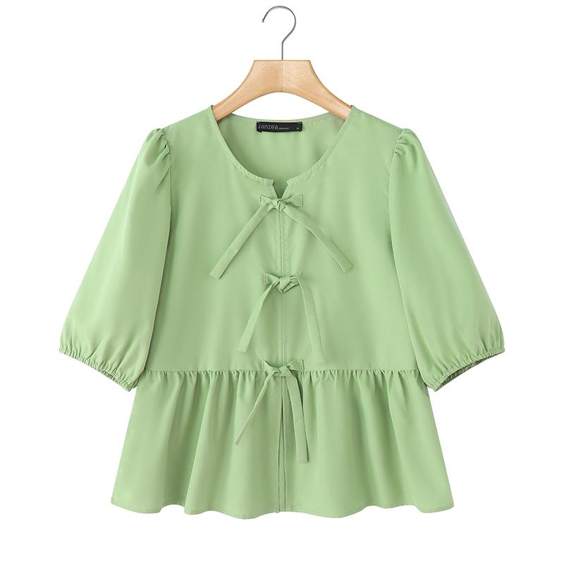 

ZANZEA Женская летняя повседневная блузка с круглым вырезом и коротким рукавом 4XL зелёный