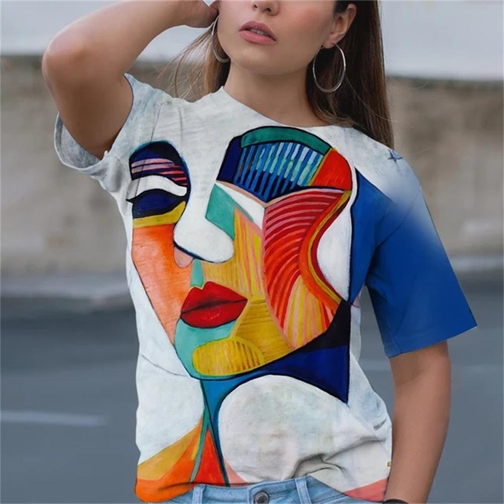 Sanat Günü Baskılı Kızlar 3D Klasik Sade Boya Komik Desenli Günlük Kadın Tişört Yazlık Kısa Kollu Moda Bayan Üst Hip Hop
