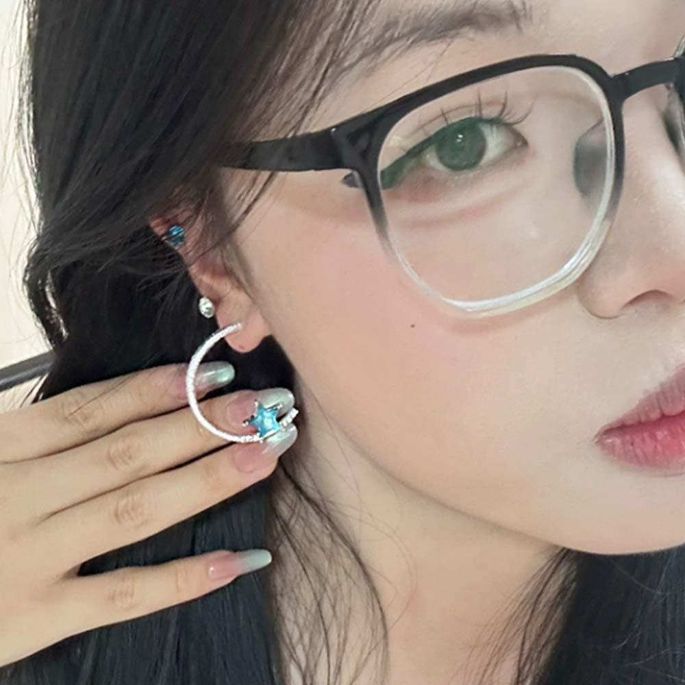 1 pair Hypoallergenic Nickel-Free Celestial Open Hoops Shiny Zircon Studs Birthday Gift for Her