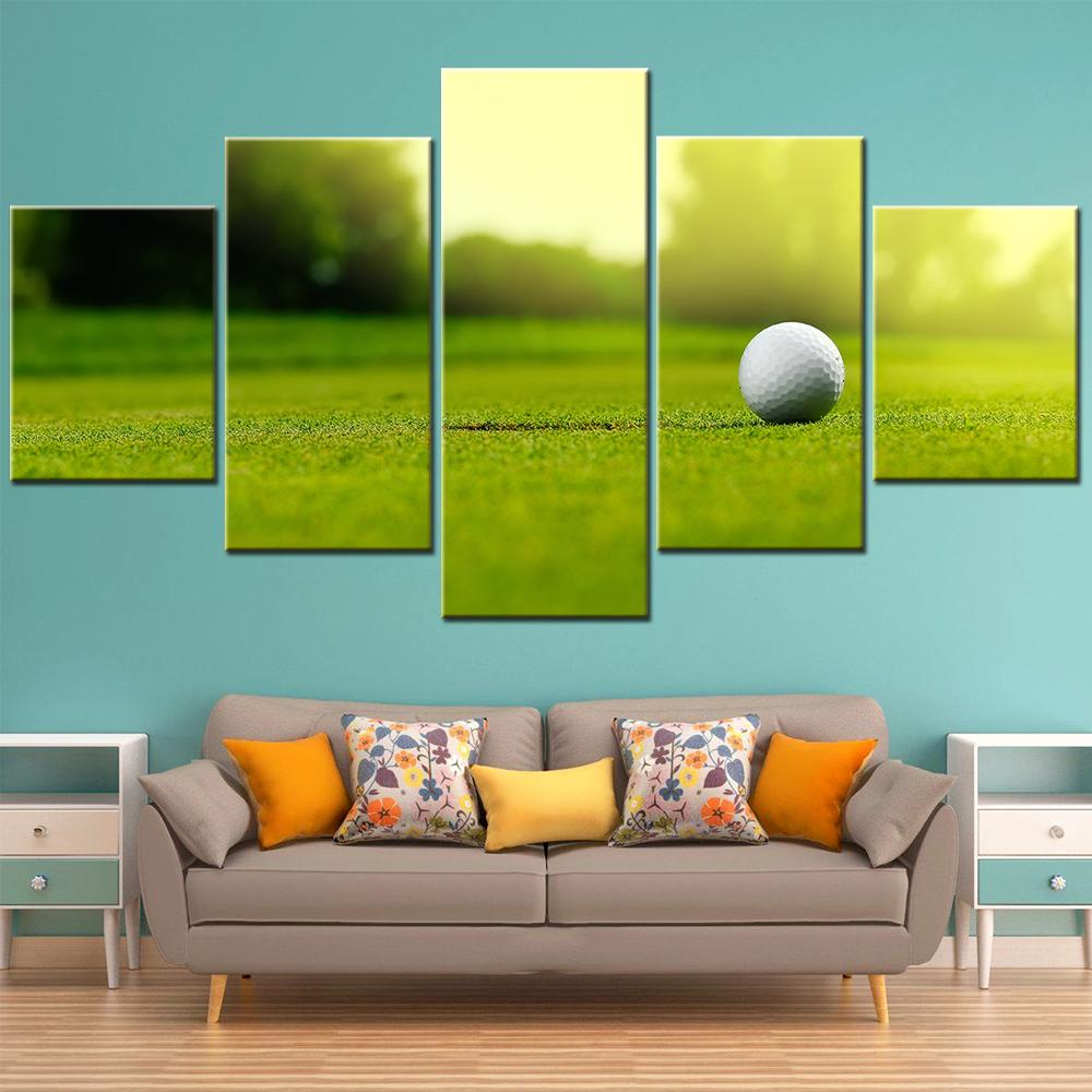 5 Pieces Golf Landscape Canvas Wall Art Living Room Home Decor Modular Poster Print with Room Decoration