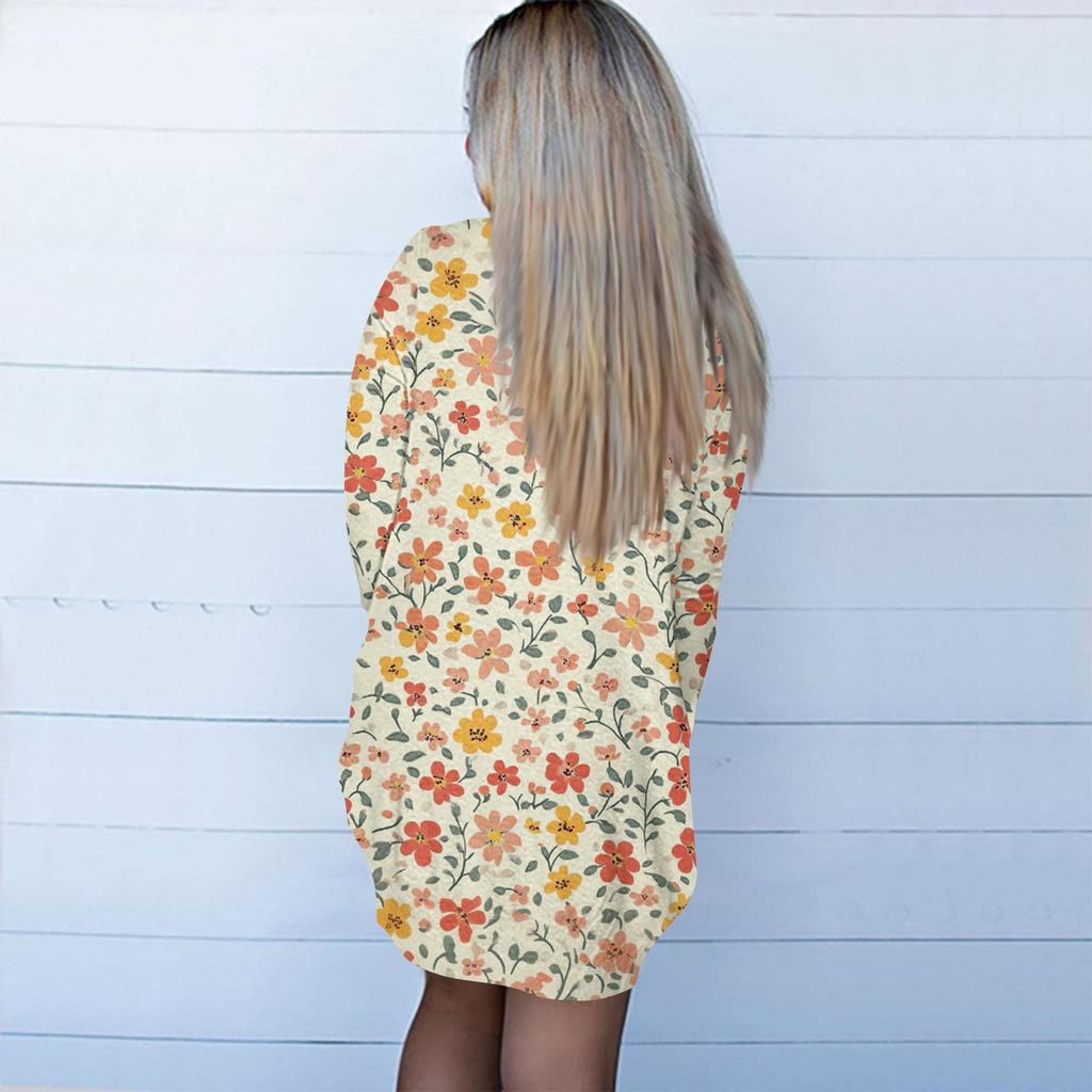 Women's Fashion Casual Retro Floral Print Mid-Length Cardigan Jacket