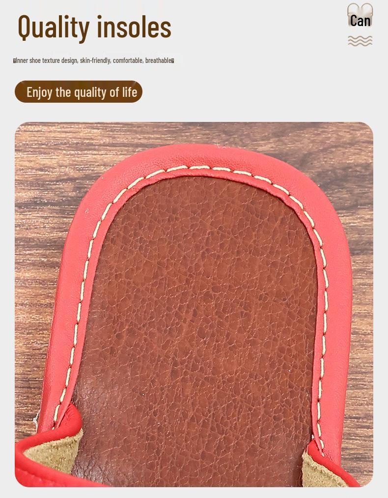 Closed-Toe Cowhide Slippers with Thickened Non-Slip Sole for All Seasons